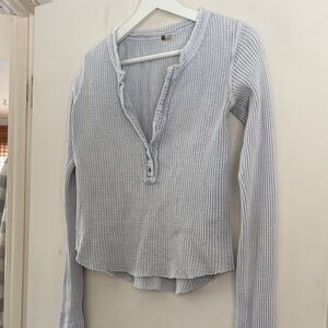 Free People Sky Blue Waffle Knit Long Sleeve